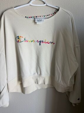 Champion Cream Crewneck Sweatshirt with Multicolor Floral Script